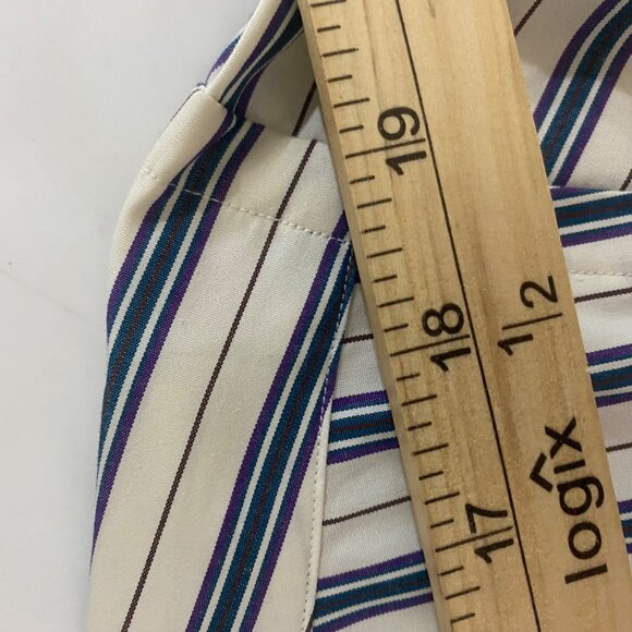 Polo Ralph Lauren Curham Custom Fit Dress Shirt Mens XL Blue Beige Striped Butto - Picture 6 of 10